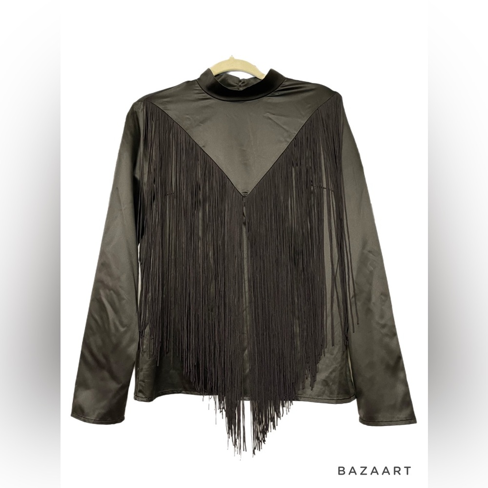 NWT Zara black V designed women long sleeve shirt size Small
